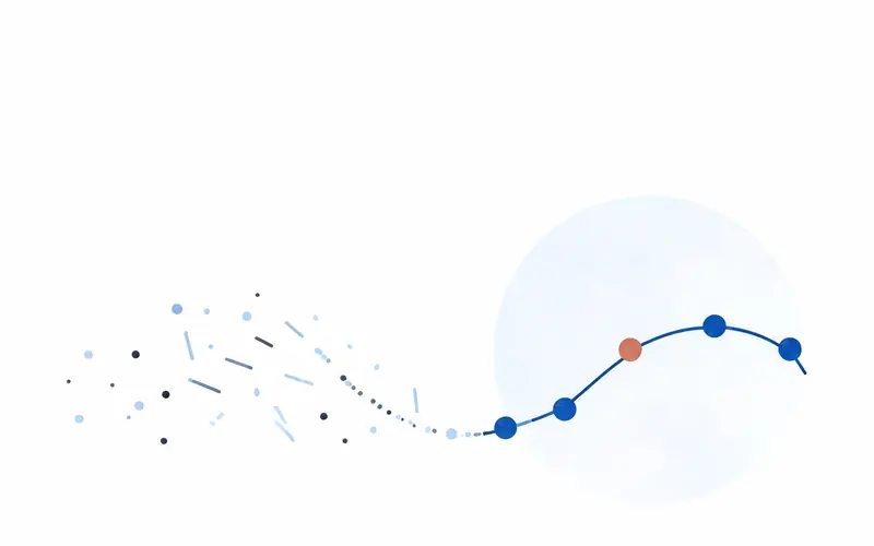 Scattered unconnected tips resolving into one ordered sequence of five steps